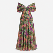 Felicity Hawkins | Robe midi fleurie aquarelle à épaules dénudées