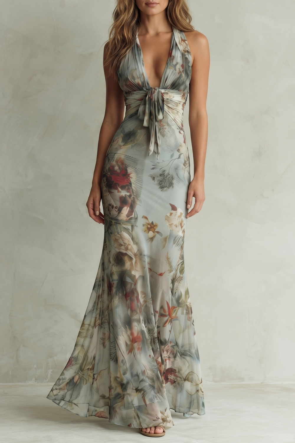 Freya Galbraith | Floral Chiffon Halter Maxi Dress with Tie Front