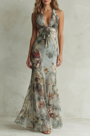 Freya Galbraith | Floral Chiffon Halter Maxi Dress with Tie Front