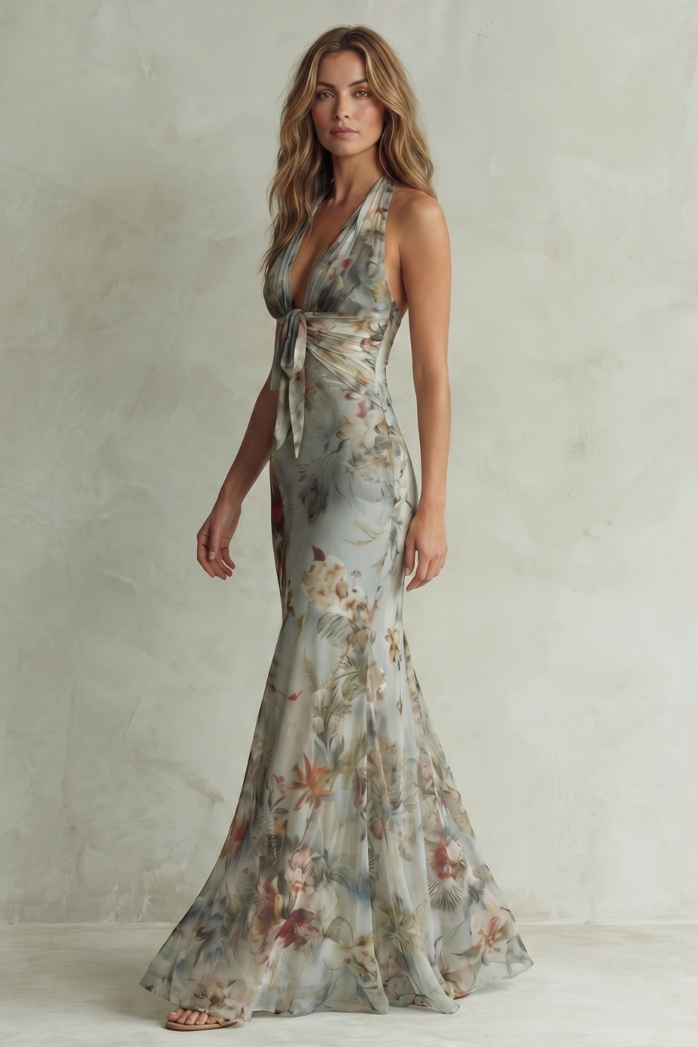 Freya Galbraith | Floral Chiffon Halter Maxi Dress with Tie Front