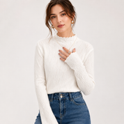 Florence Hughes | Ribbed Knit Turtleneck Top in Ivory