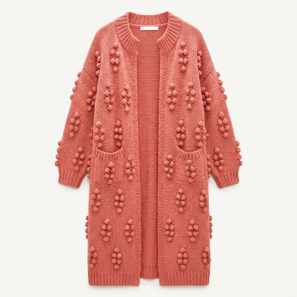 Freya Marsden | Long Bobble-Knit Cardigan With Pockets