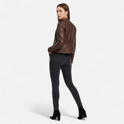 Valentina Greco | Brown Faux Leather Biker Jacket for Women