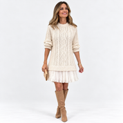 Genevieve Kingsley | Robe pull-over en maille torsadée avec ourlet plissé