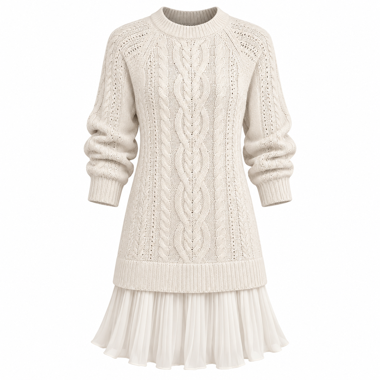 Genevieve Kingsley | Robe pull-over en maille torsadée avec ourlet plissé