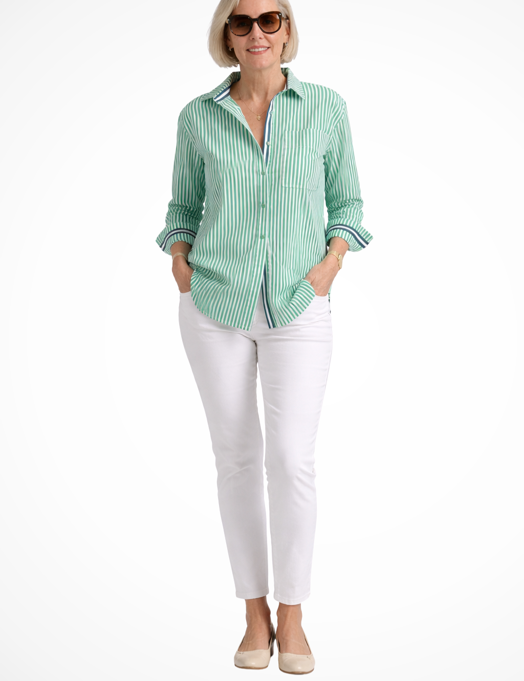 Genevieve Monroe | Pink Striped Classic Cotton Shirt for Women