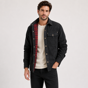 George Fletcher | Veste-chemise à carreaux noirs doublée en flanelle