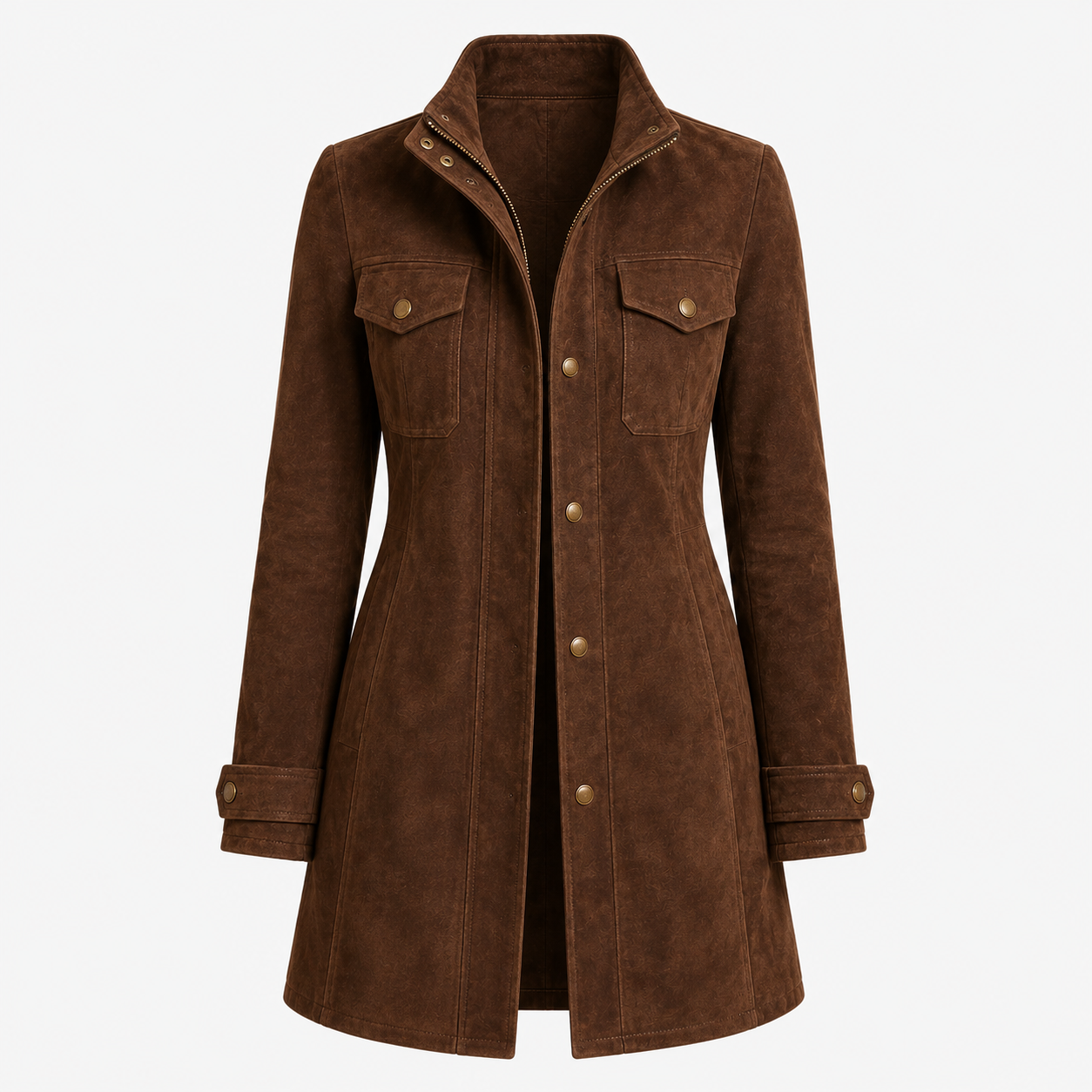 Georgina Cooper | Longline Suede-Effect Coat in Rich Brown