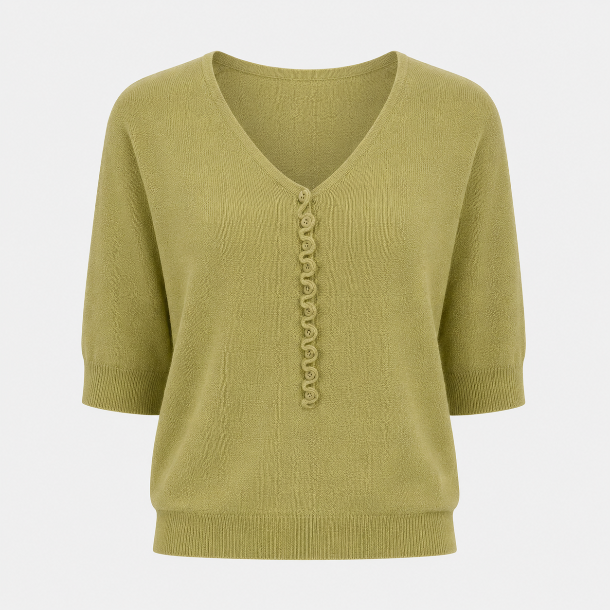 Georgina Hughes | Green Knit V-Neck Button Top