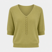 Georgina Hughes | Green Knit V-Neck Button Top