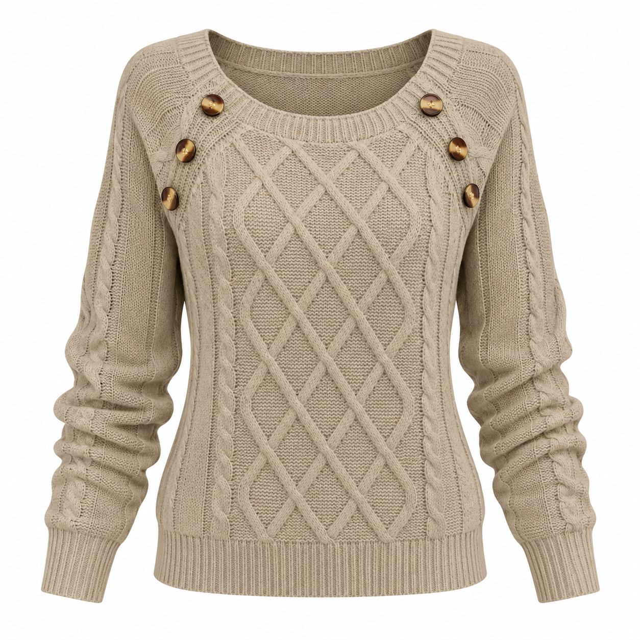 Georgina Lewis | Textured Cable Knit Button Sweater