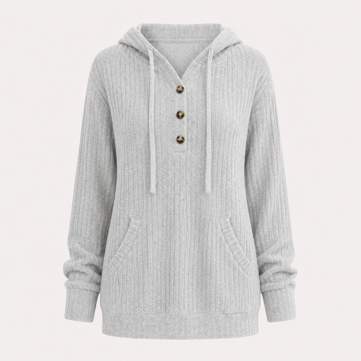 Harriet Baker | Ribbed Button-Front Hoodie Sweater