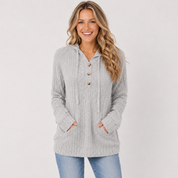 Harriet Baker | Ribbed Button-Front Hoodie Sweater