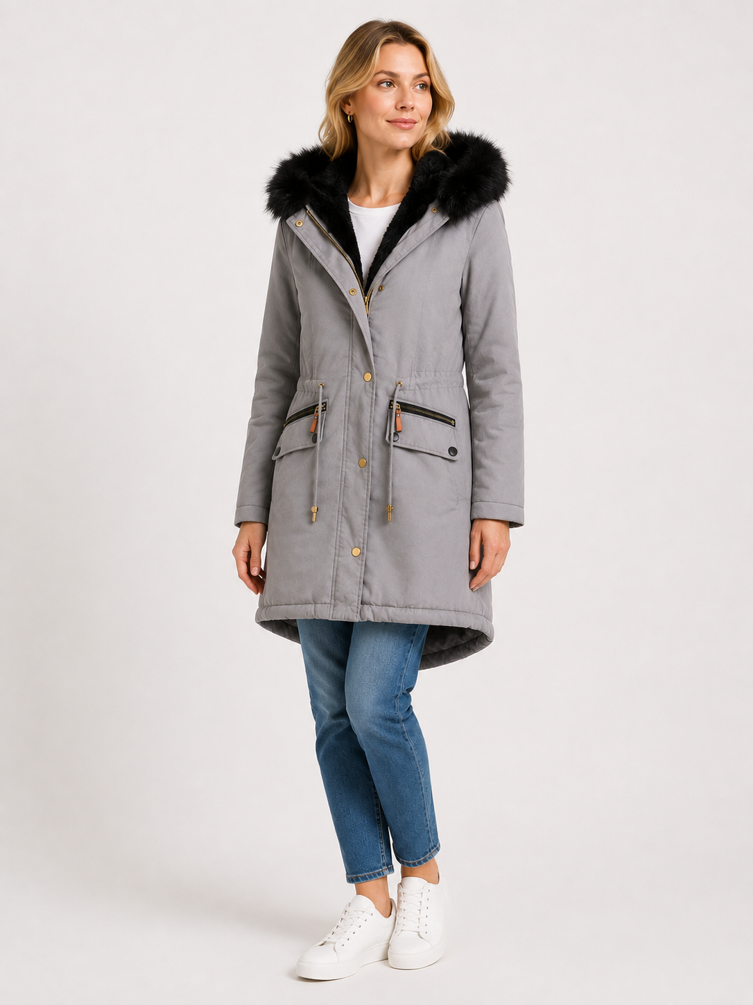 Harriet Clarke | Parka à capuche en fausse fourrure rouge profond