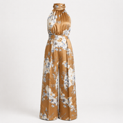 Harriet Green | Combinaison fleurie en satin, dos nu, à jambes larges