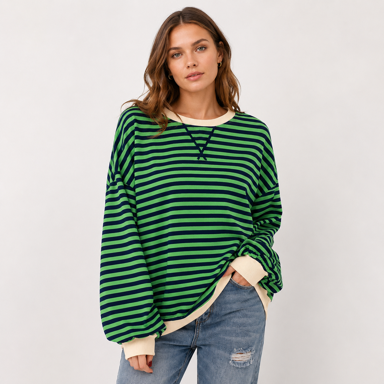 Harriet Green | Green & Navy Striped Oversized Sweatshirt