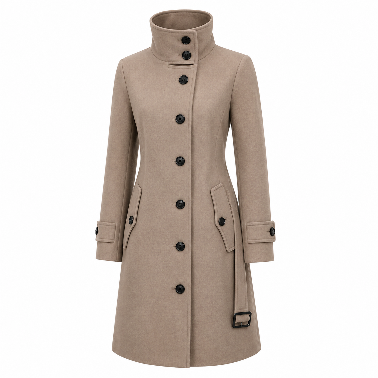 Harriet Sutton | Manteau camel à col montant et fermeture boutonnée