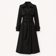 Harriet Wood | Double-Breasted Belted Trench Coat in Black
