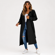 Harriet Woods | Black Double-Breasted Belted Trench Coat