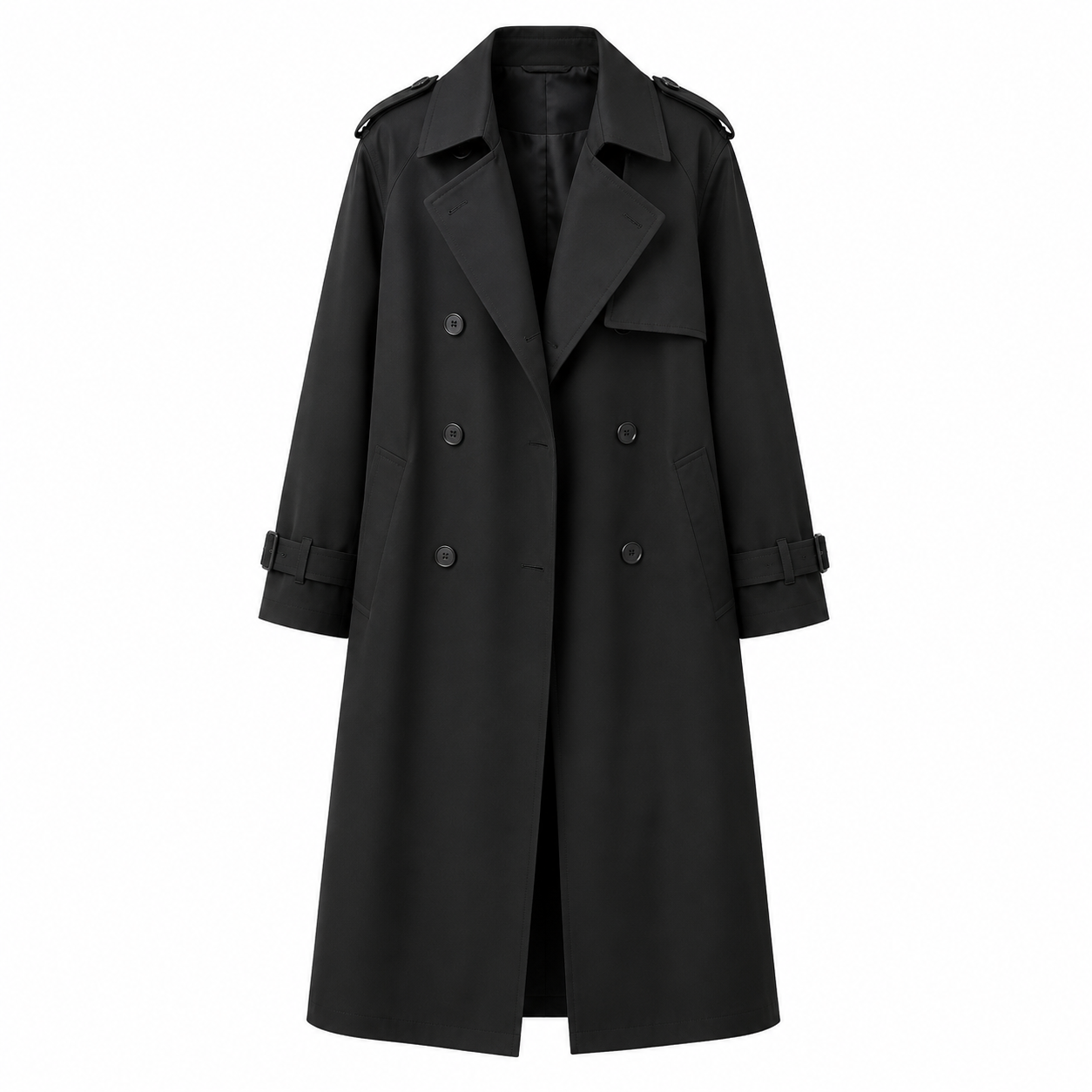 Harriet Woods | Black Double-Breasted Belted Trench Coat