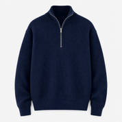 Harriet Woods | Navy Ribbed Half-Zip Knit Sweater