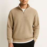 Harriet Woods | Navy Ribbed Half-Zip Knit Sweater