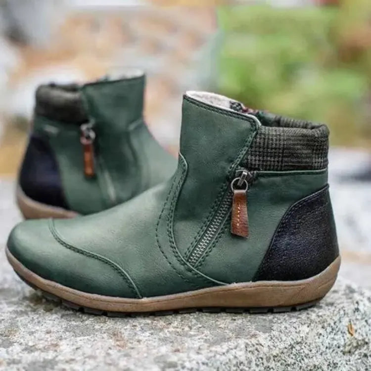Mirabel Fontecroix | Burgundy Contrast Zip Ankle Boots