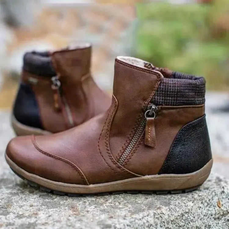 Mirabel Fontecroix | Burgundy Contrast Zip Ankle Boots