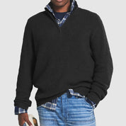 Tobias Griffiths | Ribbed Knit Half-Zip Sweater in Charcoal Grey