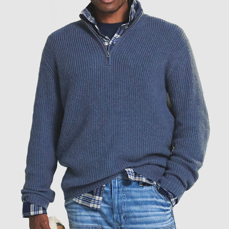 Tobias Griffiths | Ribbed Knit Half-Zip Sweater in Charcoal Grey