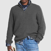Tobias Griffiths | Ribbed Knit Half-Zip Sweater in Charcoal Grey