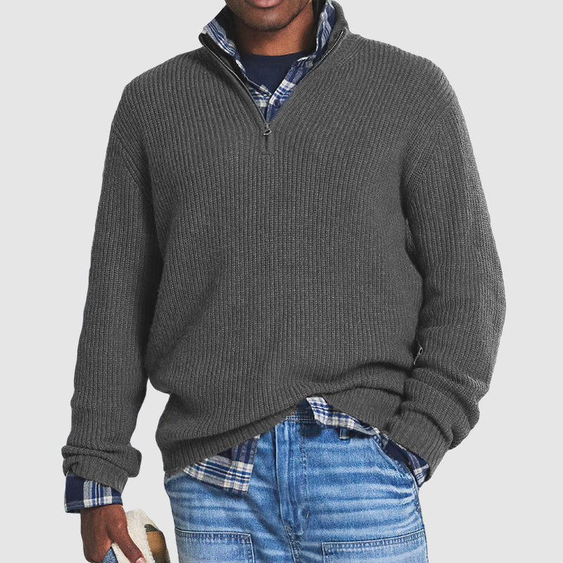 Tobias Griffiths | Ribbed Knit Half-Zip Sweater in Charcoal Grey