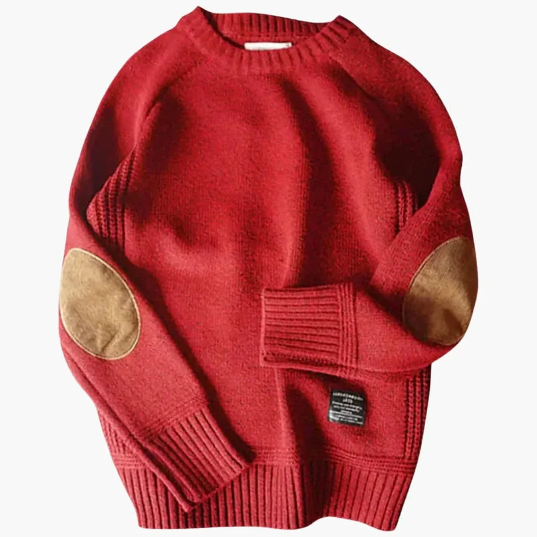 Rupert Hawkins | Grey Crew Neck Knit Sweater with Elbow Patches