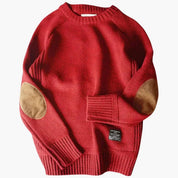 Rupert Hawkins | Grey Crew Neck Knit Sweater with Elbow Patches