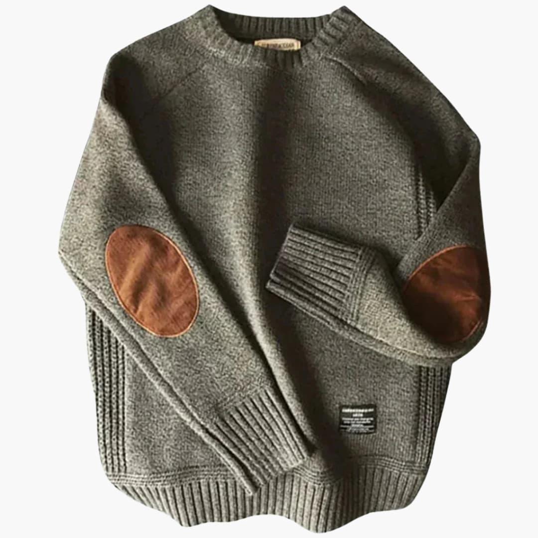 Rupert Hawkins | Grey Crew Neck Knit Sweater with Elbow Patches