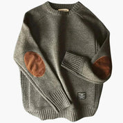 Rupert Hawkins | Grey Crew Neck Knit Sweater with Elbow Patches