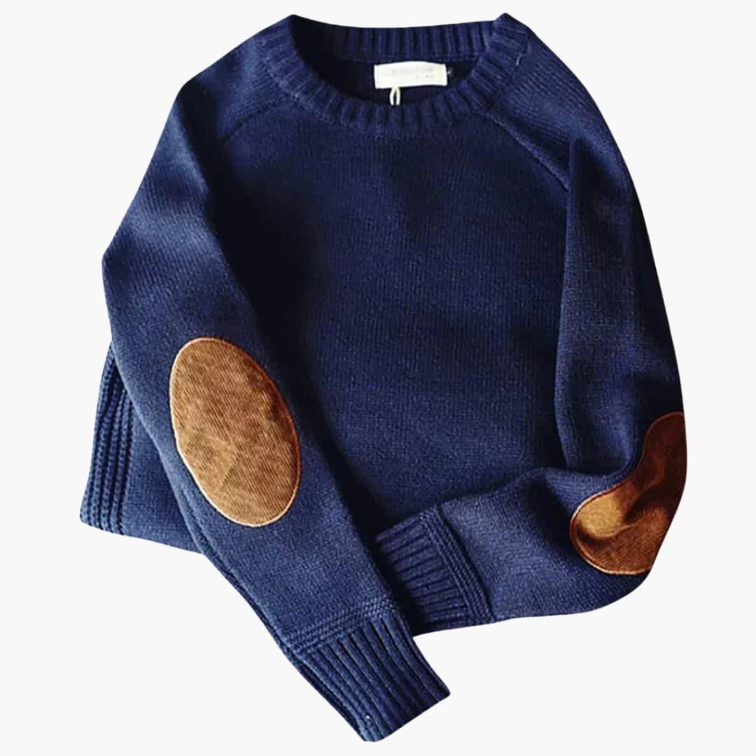 Rupert Hawkins | Grey Crew Neck Knit Sweater with Elbow Patches