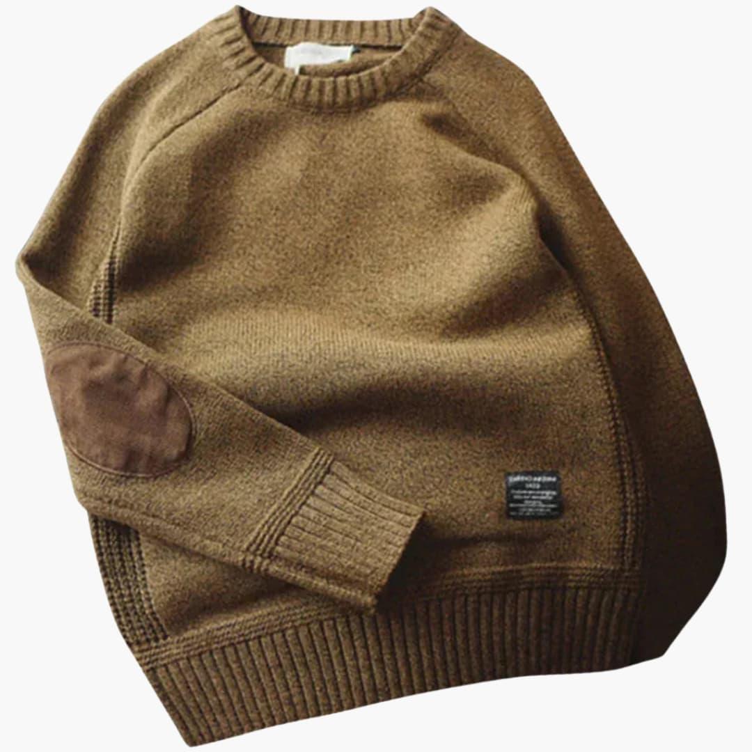 Rupert Hawkins | Grey Crew Neck Knit Sweater with Elbow Patches