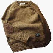 Rupert Hawkins | Grey Crew Neck Knit Sweater with Elbow Patches