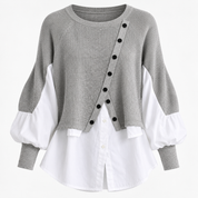 Holly Ravensworth | Two-in-One Grey Sweater With Contrast Shirt Hem