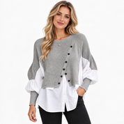 Holly Ravensworth | Two-in-One Grey Sweater With Contrast Shirt Hem