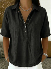 Vivienne Laurent | Linen Blend Button Blouse For Women