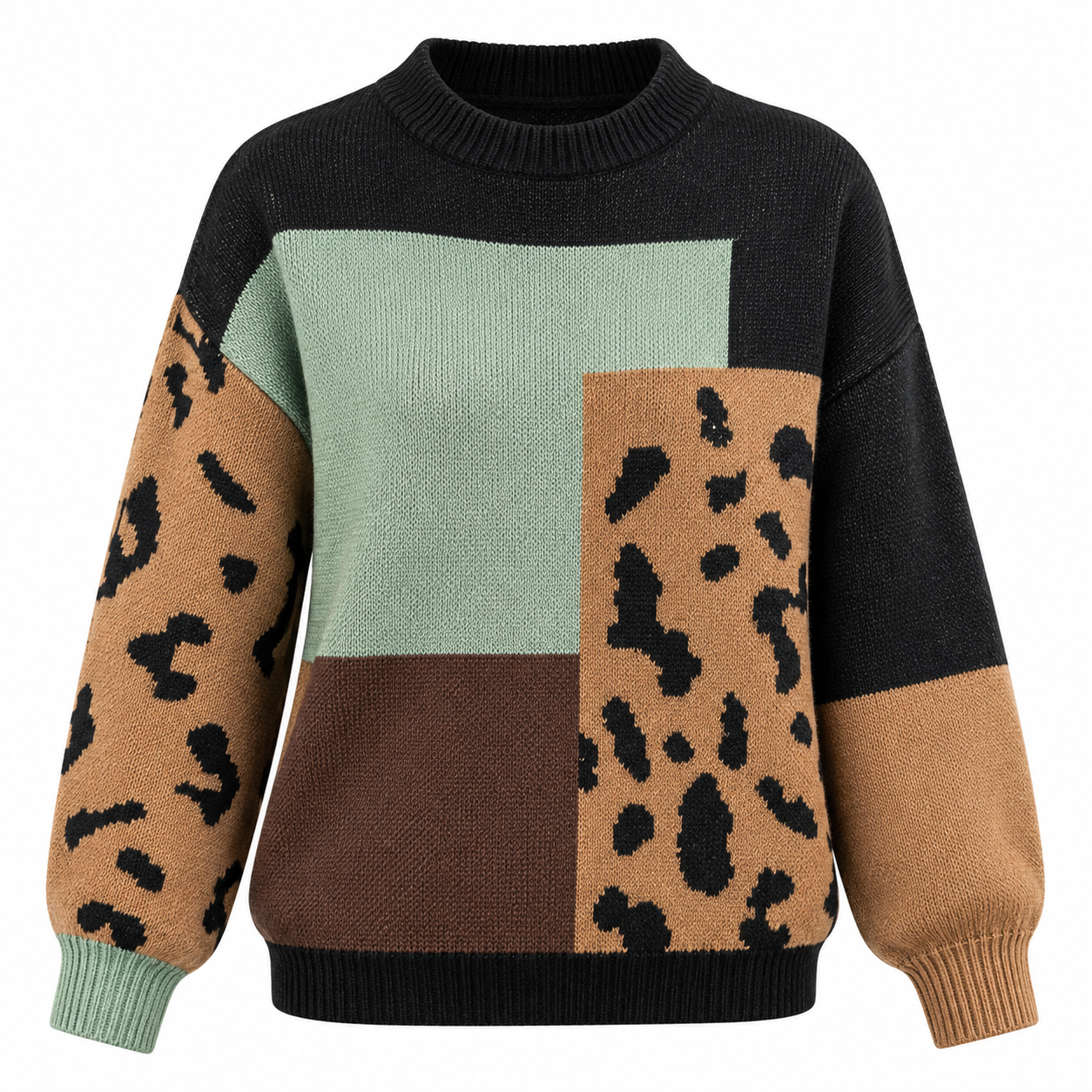 Imogen Pembridge | Pull en maille à imprimé léopard et empiècements contrastés