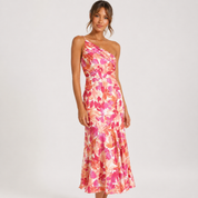Imogen Taylor | One-Shoulder Floral Satin Midi Dress