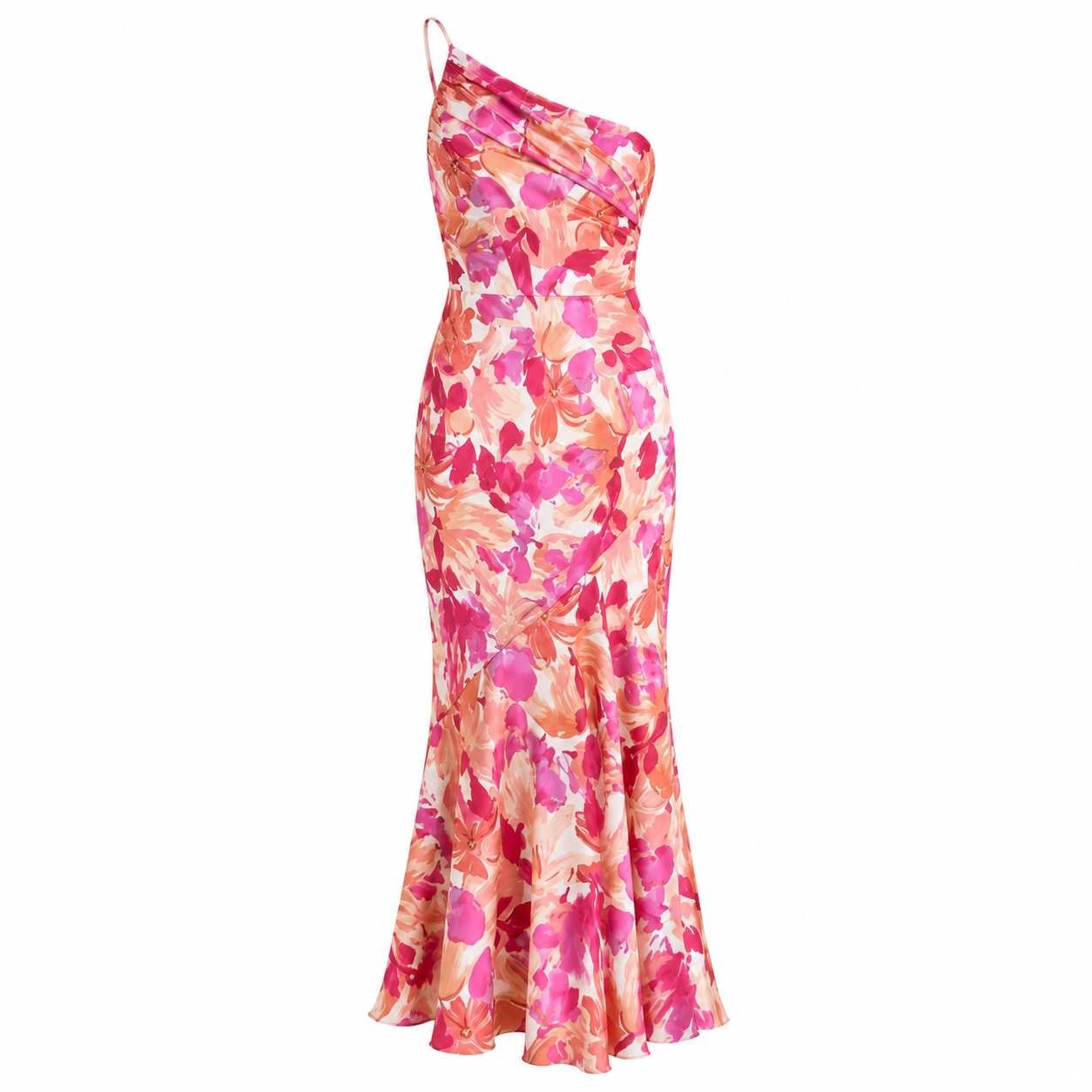Imogen Taylor | One-Shoulder Floral Satin Midi Dress