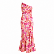 Imogen Taylor | One-Shoulder Floral Satin Midi Dress