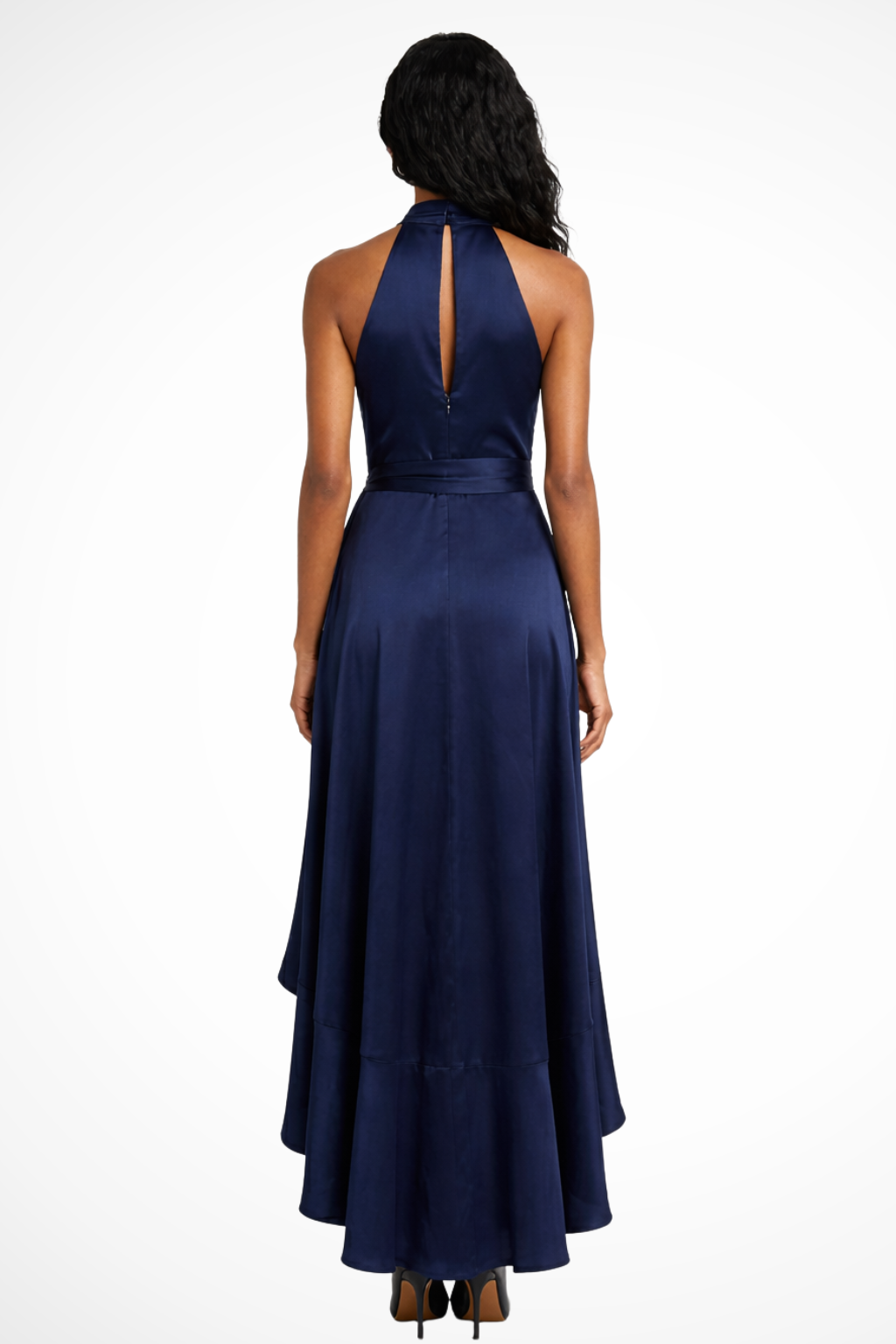 Annalise Vaudreuil | Navy Satin Halter Neck Maxi Dress