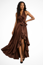 Annalise Vaudreuil | Navy Satin Halter Neck Maxi Dress