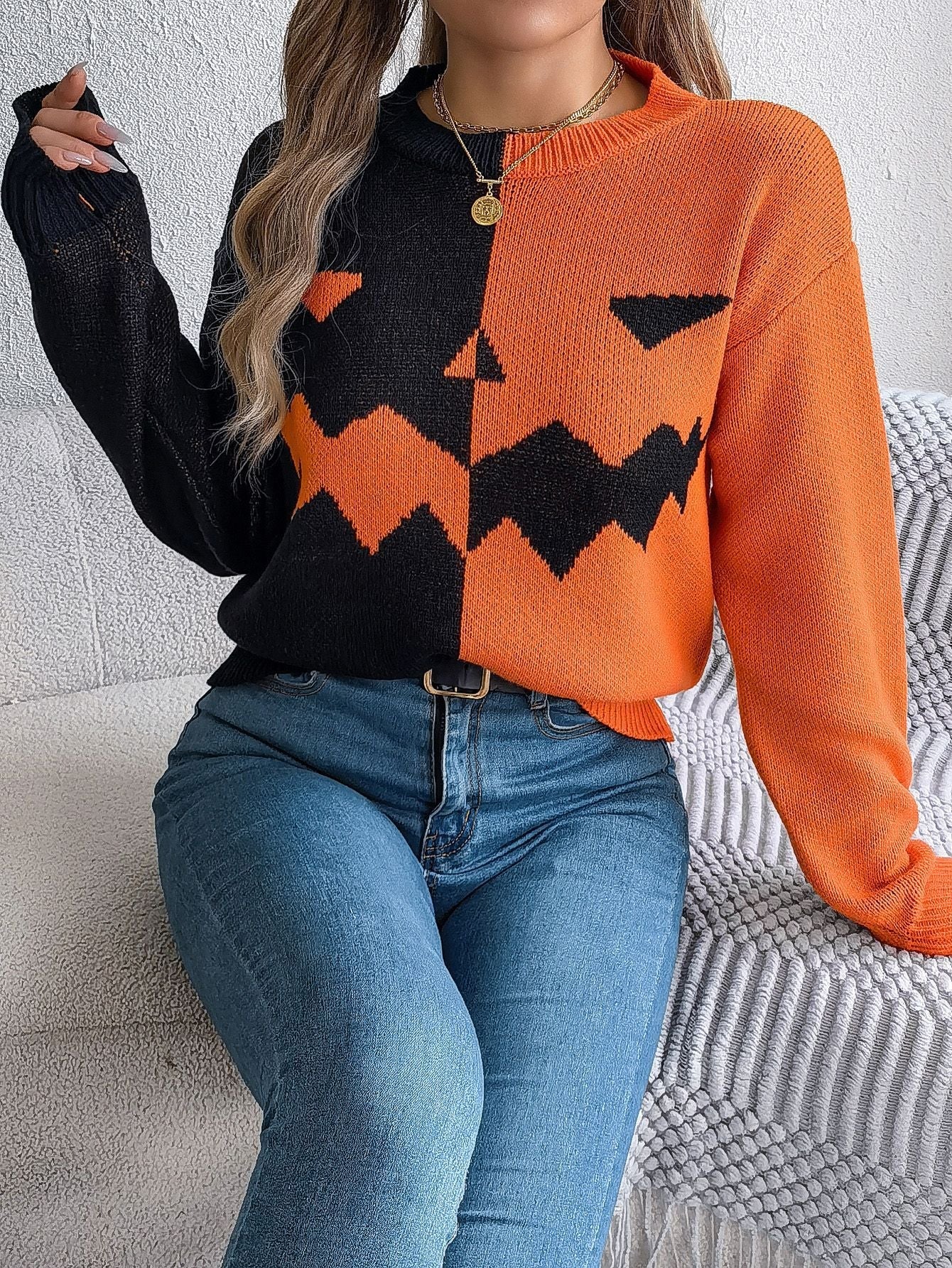 Carved Grin | Jack-o'-Lantern Halloween Sweater For Women