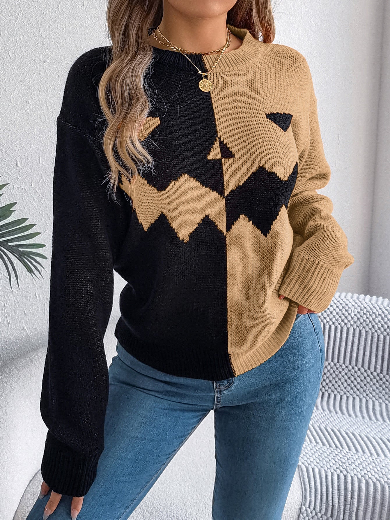 Carved Grin | Jack-o'-Lantern Halloween Sweater For Women